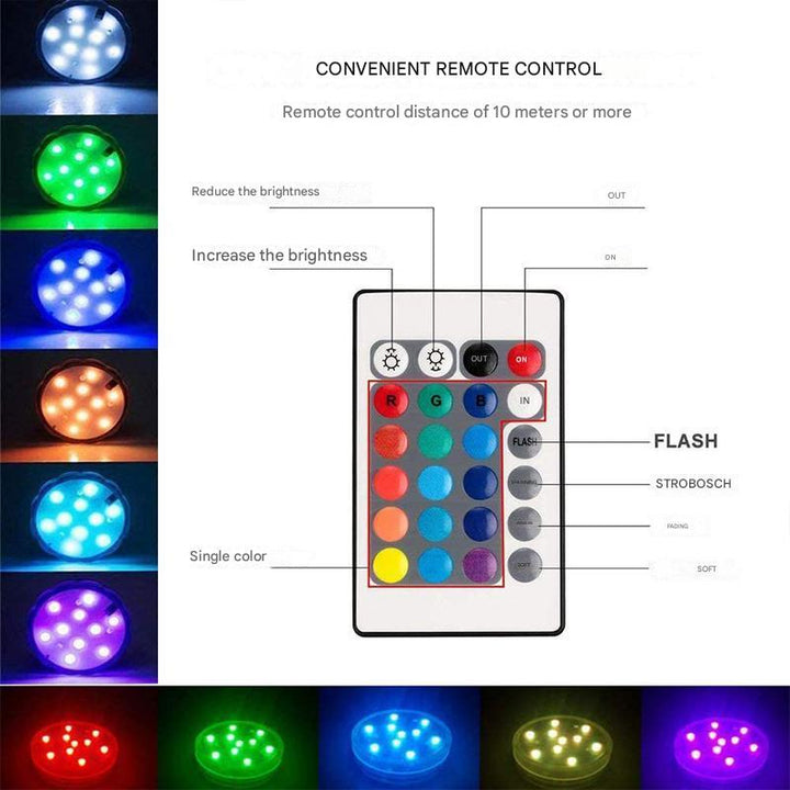 Vodotěsná LED podvodní lampa s dálkovým ovládáním - GlowRipple