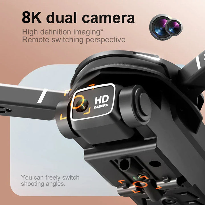 8K Dual-Kamera-Drohne, HD-Auflösung, Fernsteuerung, Schwarz, hochauflösende Bilder.