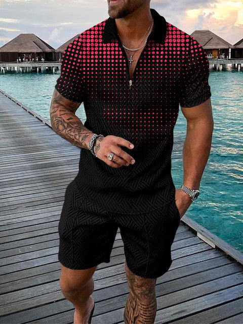 Dvoudílný pánský letní outfit s polo trikem a šortkami – Damon