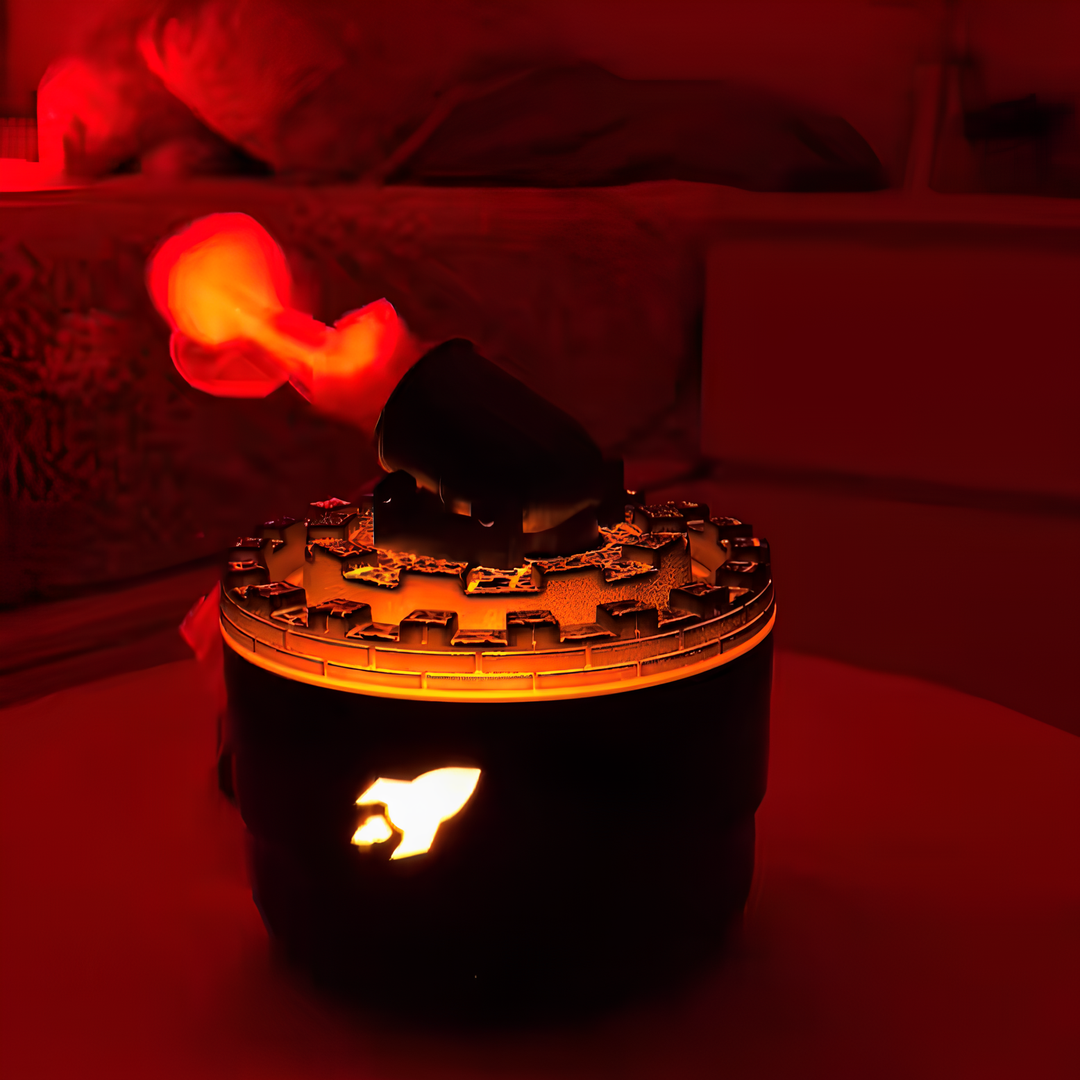 Leuchtende Raketenlampe, rund, schwarz, mit rotem Licht, ideal für Kinderzimmer-Dekoration.