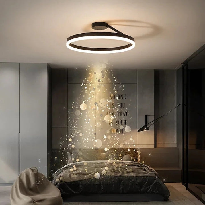 Moderne LED-Deckenleuchte, schwarz, rund, energiesparend, Schlafzimmerbeleuchtung.