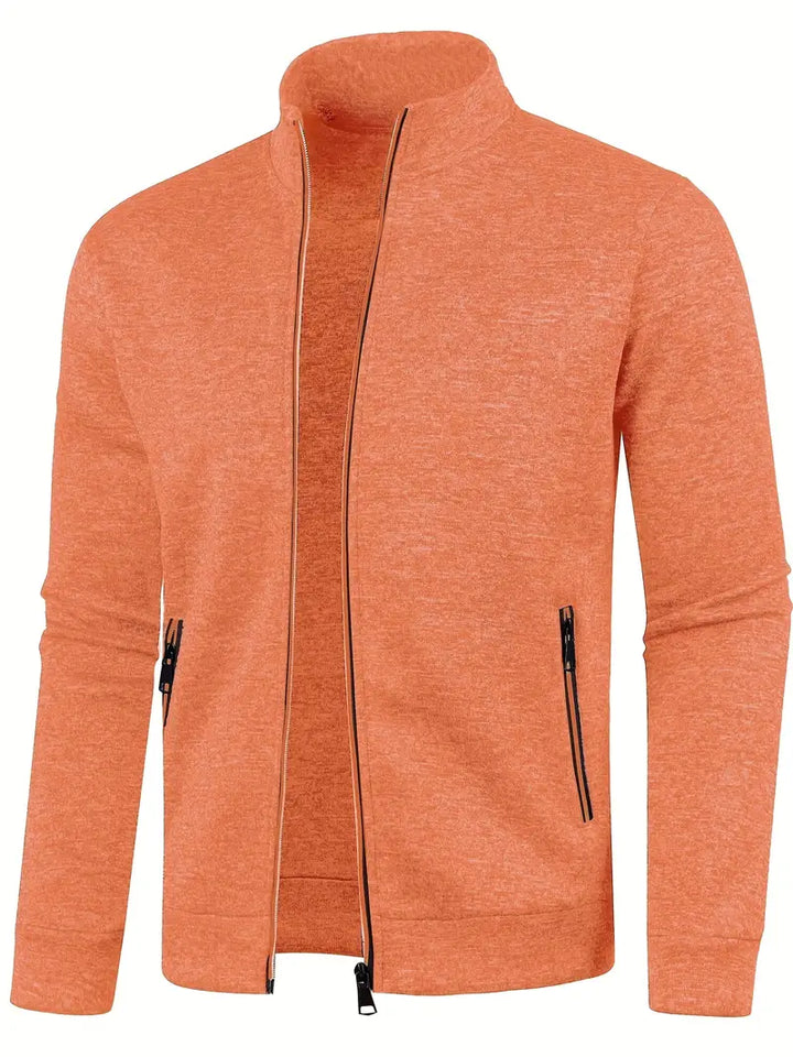Orange Herren-Sweatjacke, Reißverschluss, Stehkragen, Baumwollmischung, Freizeitmode.