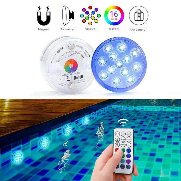 Vodotěsná LED podvodní lampa s dálkovým ovládáním - GlowRipple