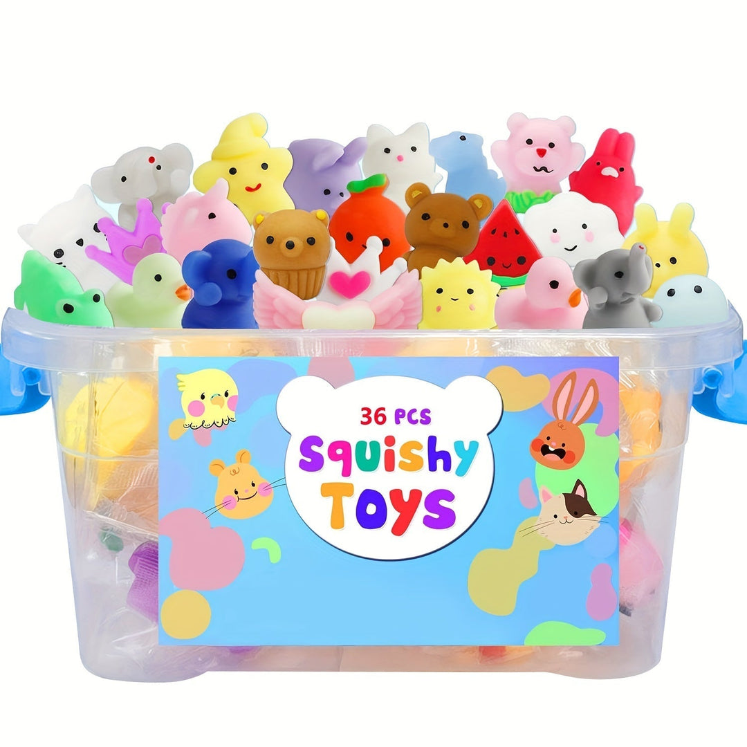 36 Stück Squishy Toys Set, bunte Tierfiguren, Stressabbau, weiches Material, Kinder Geschenkbox
