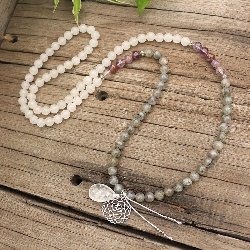 8mm Naturstein Japa Mala, Amethyst, Labradorit, Weiß, Chakra, Meditation, spiritueller Schmuck.