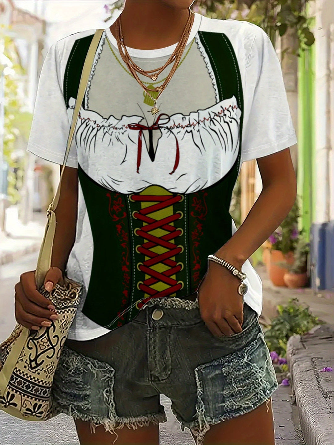 Dámské tričko s krátkým rukávem v dirndl stylu – Anna Oktoberfest 2025
