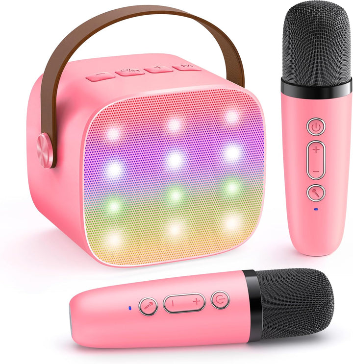 Přenosný mini karaoke přístroj s Bluetooth reproduktorem a 2 bezdrátovými mikrofony – Veylo