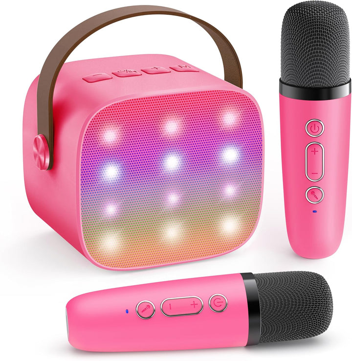 Přenosný mini karaoke přístroj s Bluetooth reproduktorem a 2 bezdrátovými mikrofony – Veylo