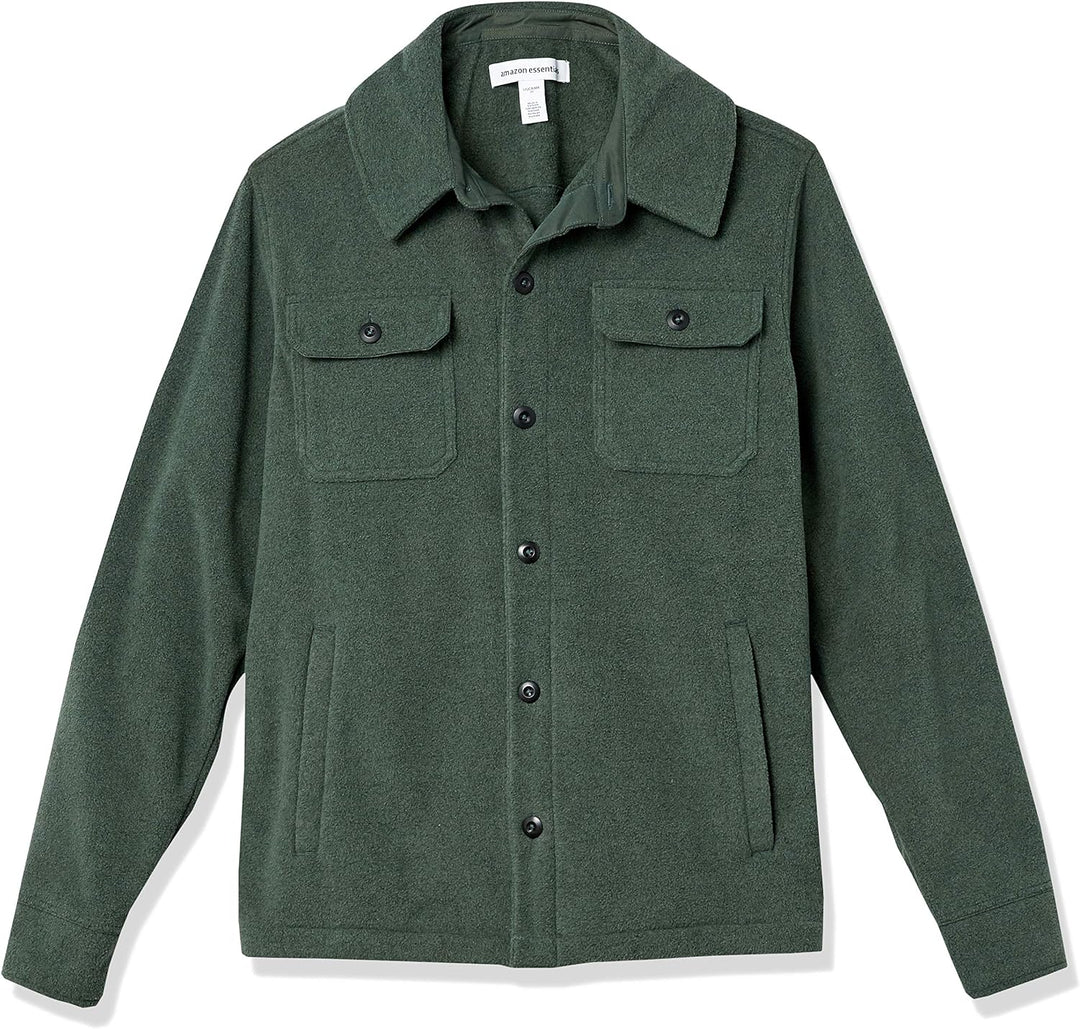 Grüne Herrenjacke aus Wolle mit Knopfleiste und Brusttaschen, klassischer Stil.