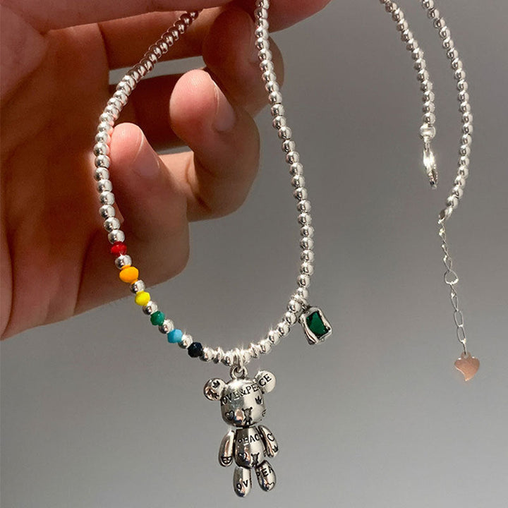 925 Sterling Silber Halskette, Bär-Anhänger, grüner Zirkon, Damen Schmuck, modisch.
