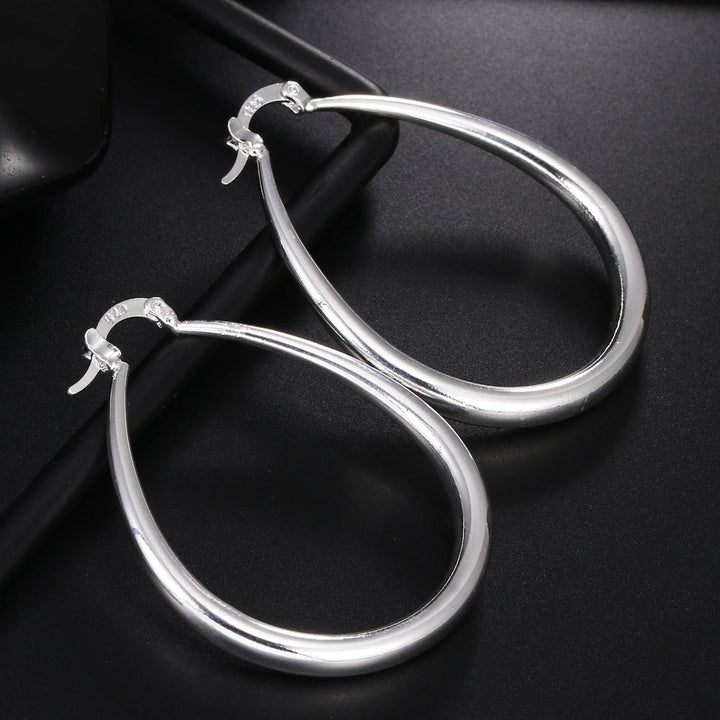 925 Sterling Silber Creolen, 41mm, glatt, für Damen, modische Party- und Hochzeitsaccessoires.