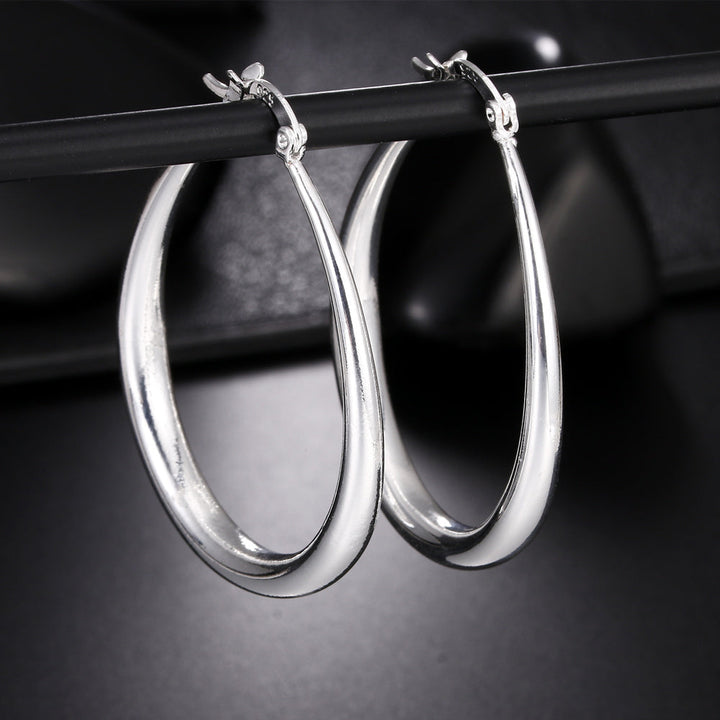 925 Sterling Silber Creolen, 41mm, glatt, modisch, für Damen, Party, Hochzeit, Schmuck.