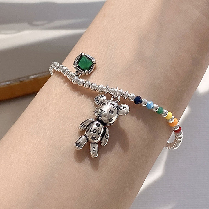 925 Sterling Silber Choker Halskette, Bär Anhänger, grüner Zirkon, Damen Schmuck