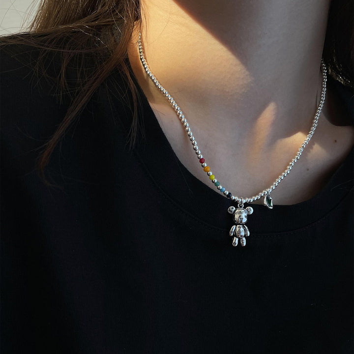 925 Sterling Silber Halskette mit Bärenanhänger und grünem Zirkon für Damen.