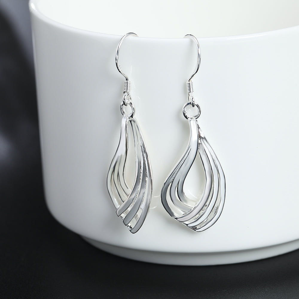 925 Sterling Silber Ohrringe, wellenförmig, elegant, Modeschmuck, Damen, Geschenk, Weihnachten.