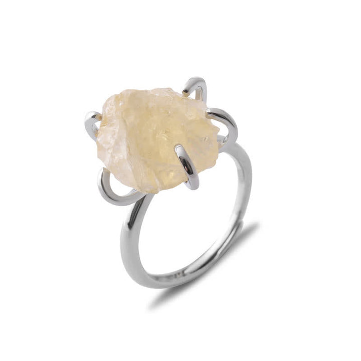 Silberring mit rohem gelbem Edelstein, minimalistisches Design, handgefertigter Schmuck.