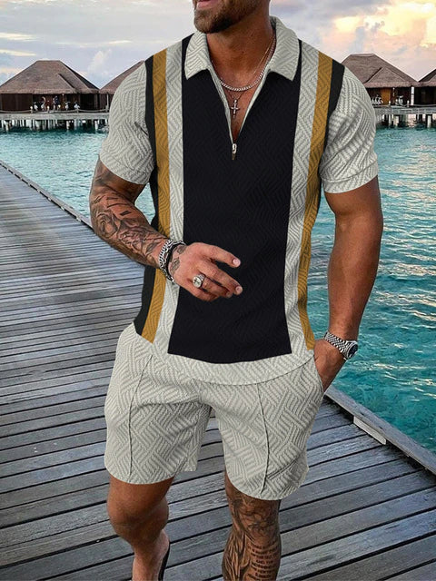 Dvoudílný pánský letní outfit s polo trikem a šortkami – Damon
