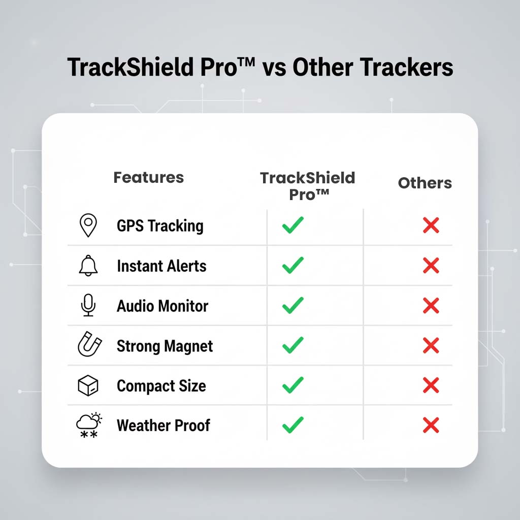 Srovnávací tabulka s šesti funkcemi, u nichž tracker získává zelené zatržítko a ostatní trackery červený křížek. 4
