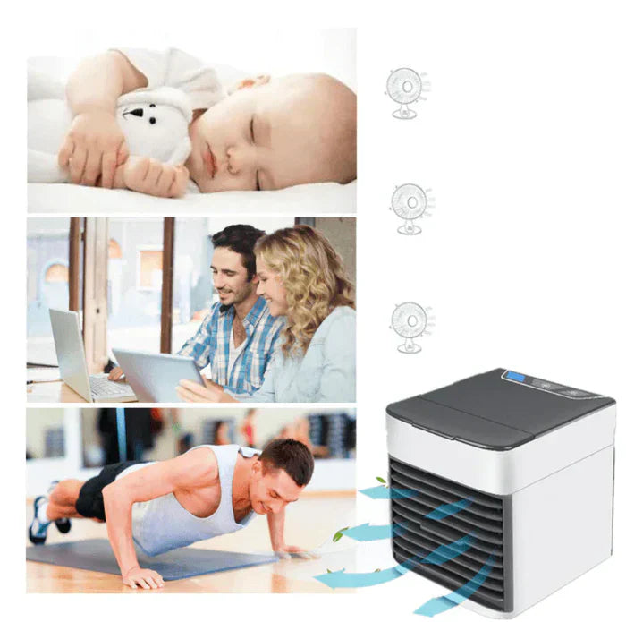 Kompakter Luftkühler, weiß, tragbar, leise, für Büro, Schlafzimmer, Fitnessraum.