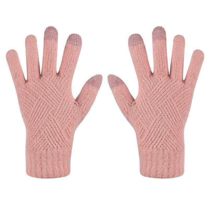Rosa Strickhandschuhe mit Touchscreen-Funktion, Damenmode, Winteraccessoire, warm und stilvoll.