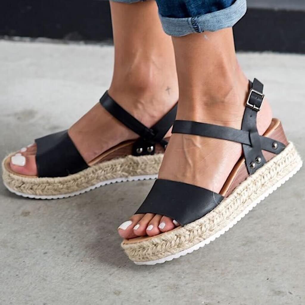 Dámské Plateau-Espadrille sandály s klínovým podpatkem a pásky – Livia