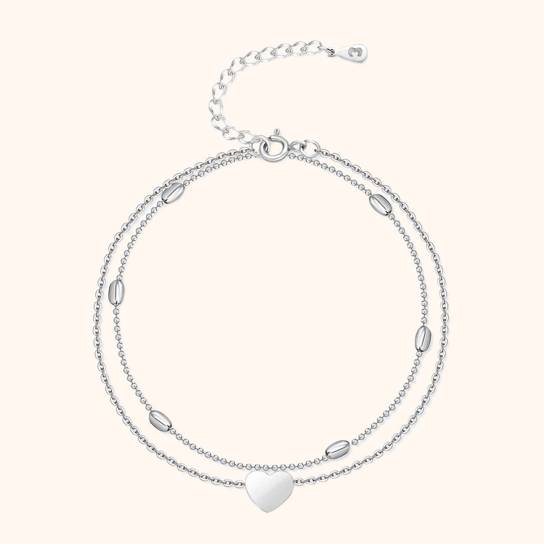 Silbernes Herz-Armband, doppellagig, verstellbar, Damen-Schmuck, elegantes Design.