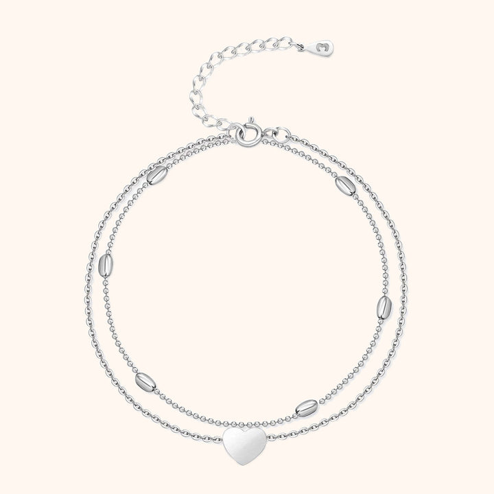 Silbernes Herz-Armband, doppellagig, verstellbar, Damen-Schmuck, elegantes Design.