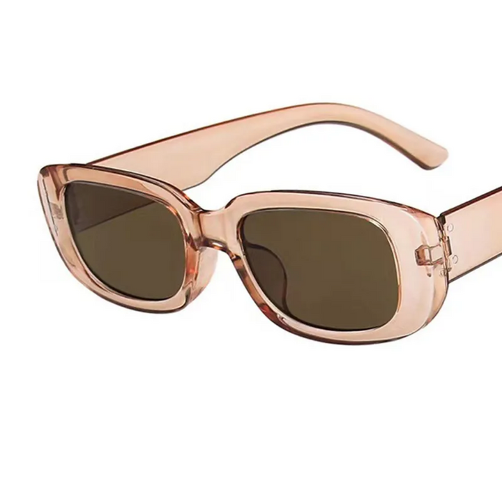 Rosa Sonnenbrille mit rechteckigen Gläsern, modisches Accessoire, UV-Schutz.
