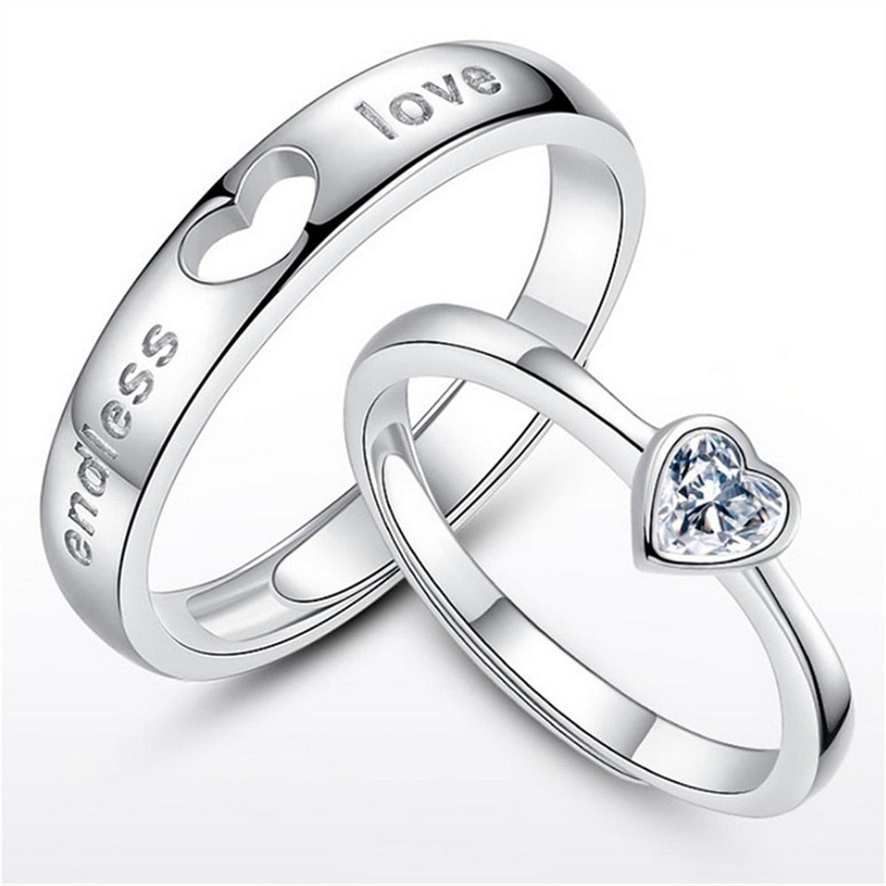 Silberne Partnerringe mit Herz und Gravur "endless love", Verlobungsringe, Damen, Herren.