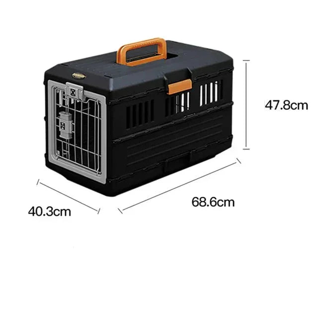 Schwarze faltbare Haustier-Transportbox, Hartschale, mit Tragegriff, 68,6 cm Länge.