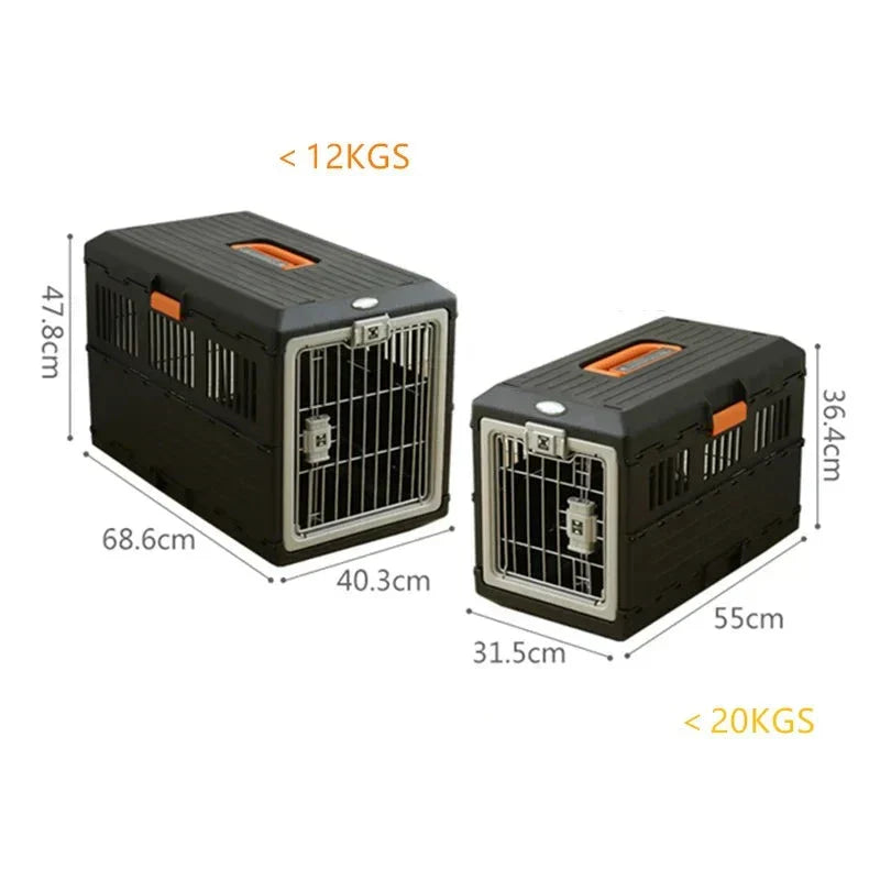 Tragbare faltbare Haustierbox, schwarz, Kunststoff, für Hunde und Katzen, zwei Türen, Top-Load.