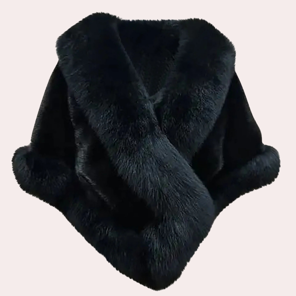 Schwarzer Kunstpelz-Schal, elegant, warm, modisch, Winteraccessoire, Damenmode.
