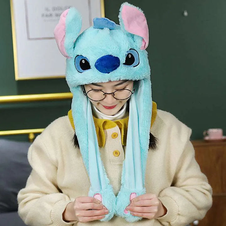 Flauschige blaue Plüschmütze mit Ohren, Cartoon-Design, für Erwachsene, Wintermode.