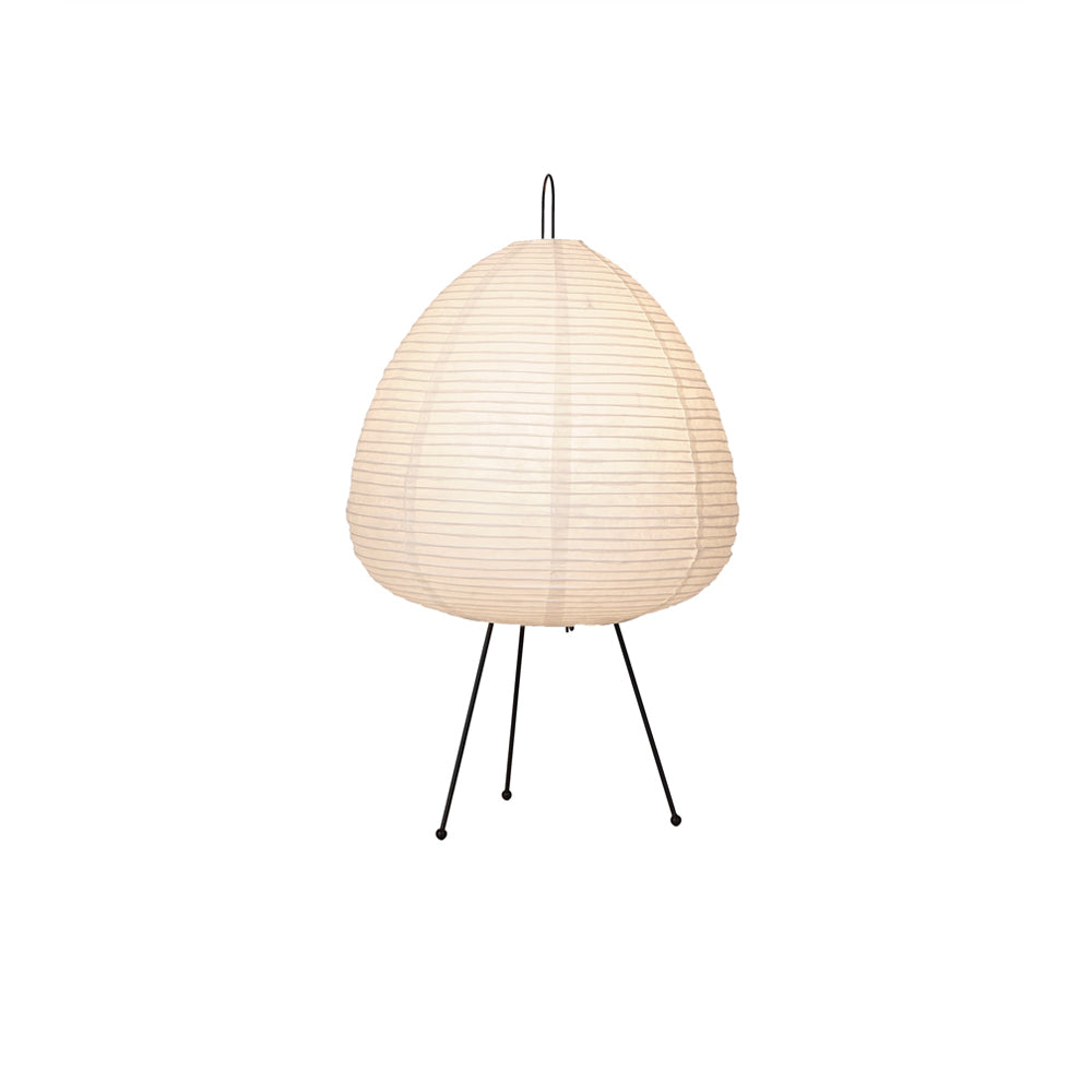 Weiße Akari Tischlampe mit schwarzem Metallgestell, modernes Design, Papierlampenschirm.