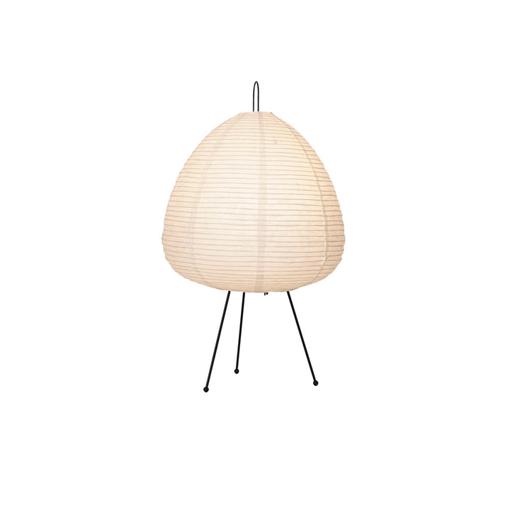 Weiße Akari Tischlampe mit schwarzem Metallgestell, modernes Design, Papierlampenschirm.