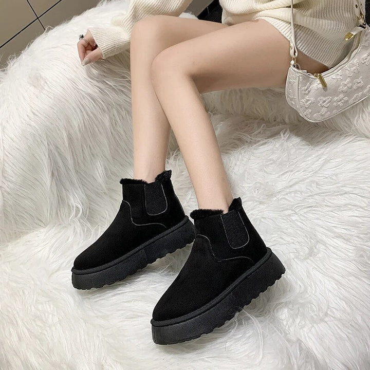 Schwarze Damen-Stiefeletten, warm gefüttert, rutschfeste Sohle, modisch, bequem, Winterstiefel.