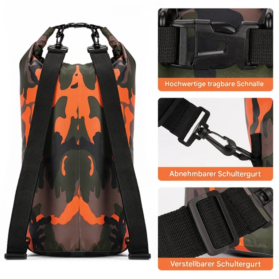 Wasserdichter Rucksack, Camouflage-Design, abnehmbarer Schultergurt, robuste Schnalle.