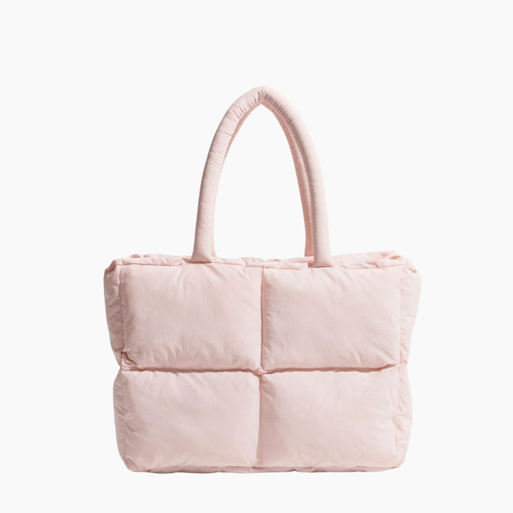 Rosa gesteppte Handtasche, Damen, modisch, Stoff, große Henkel, elegant, vielseitig.