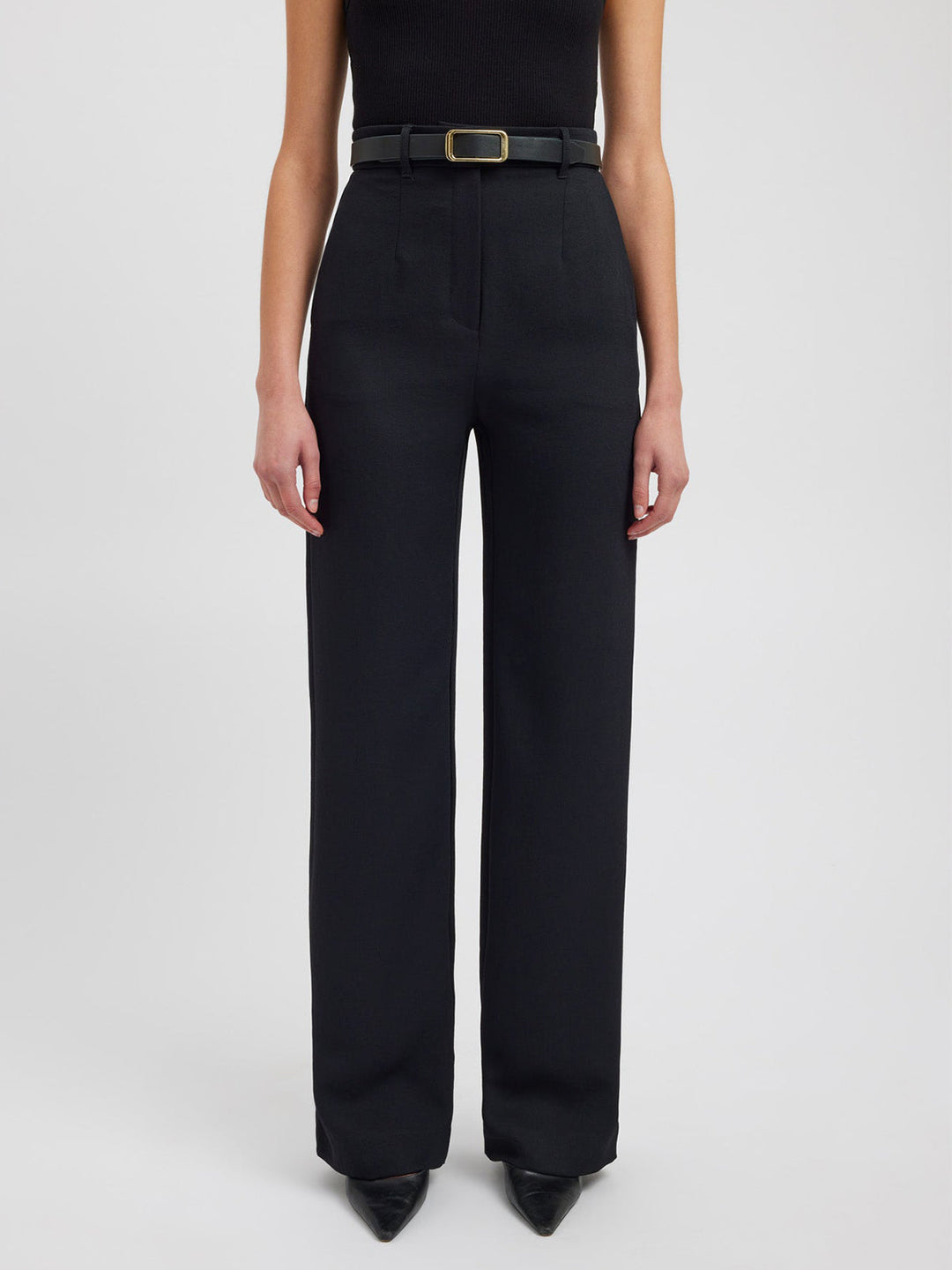 Damenhose Schwarz, hohe Taille, gerade Passform, eleganter Look, Mode, Bekleidung, Damenmode.
