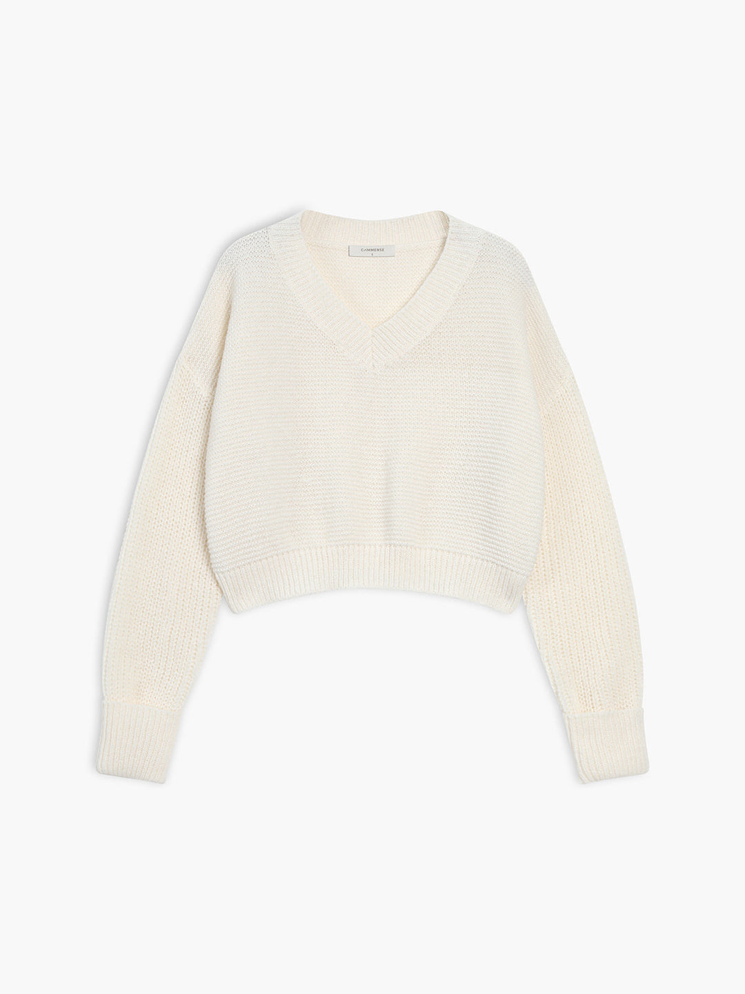 Weißer Damenpullover, V-Ausschnitt, Strick, langärmelig, modisch, bequem, elegant.