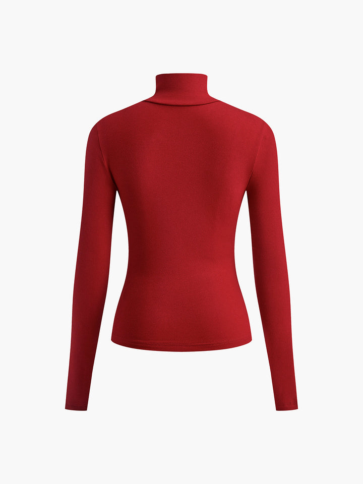 Roter Rollkragenpullover Damen, langärmelig, elegant, aus Baumwolle, modisch.