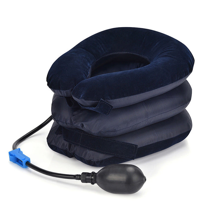 Aufblasbares Nackenkissen dunkelblau, Reisekissen, ergonomisch, tragbar, mit Pumpe.