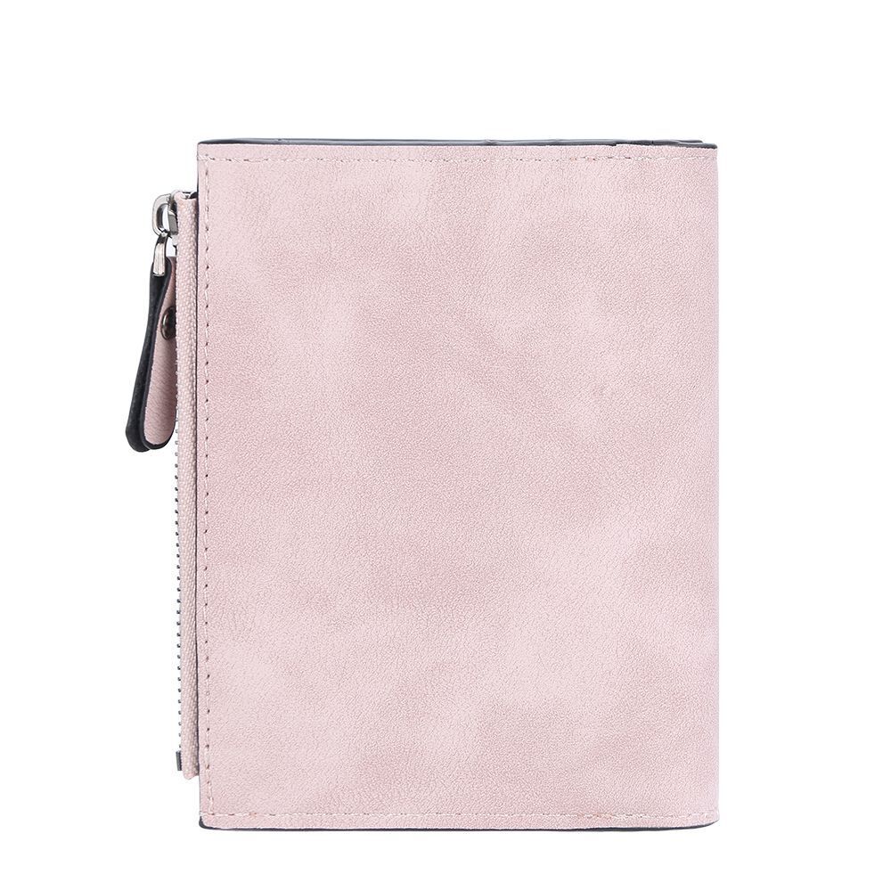 Rosa Leder-Geldbörse mit Reißverschluss, stilvolles Design, Damen-Accessoire, modisch.
