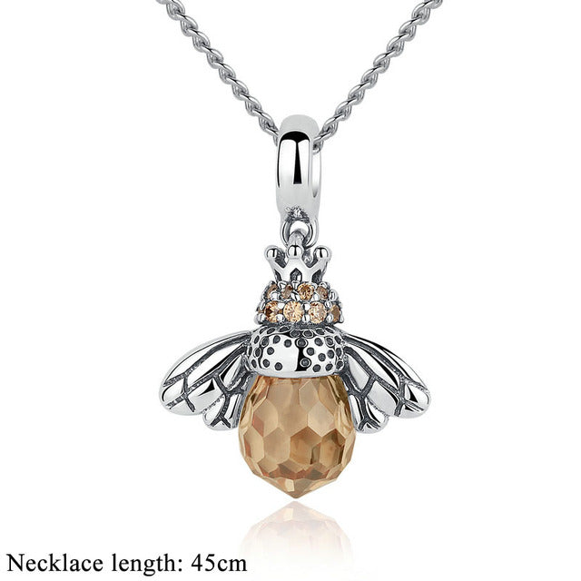 Silberkette mit orangefarbenem Bienenanhänger, 925er Sterlingsilber, Damen-Schmuck.