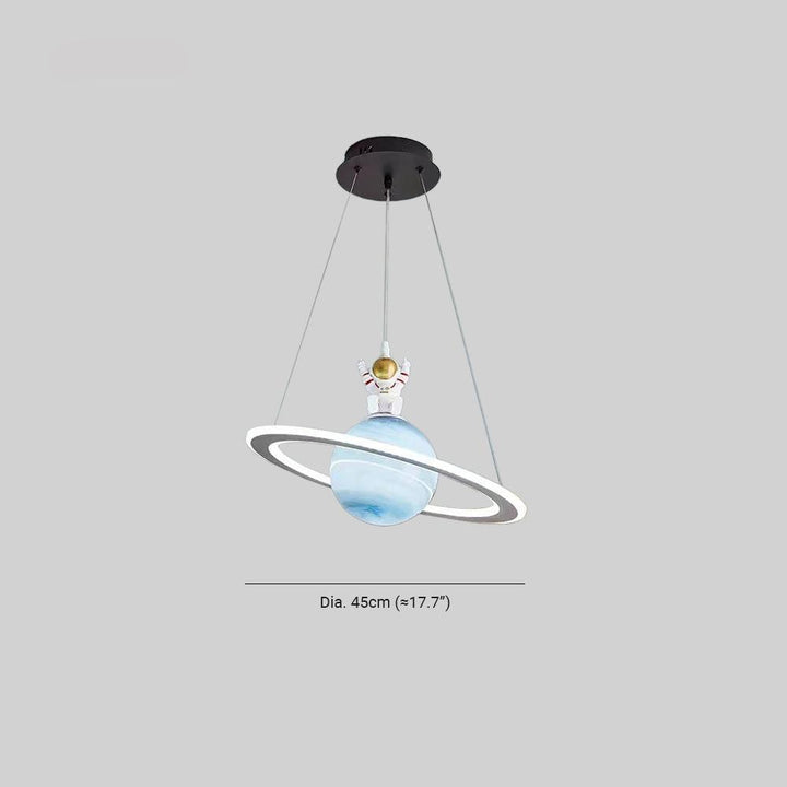 Moderne LED-Pendelleuchte, planetenförmig, blau, Durchmesser 45cm, für Wohnzimmer.