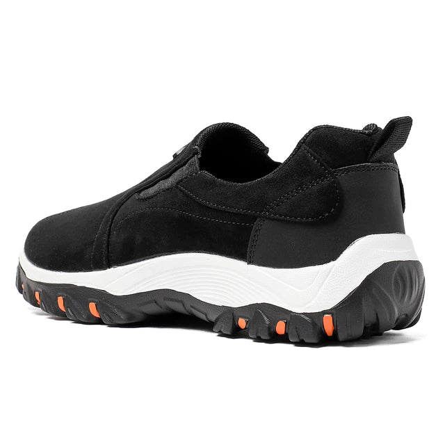 Schwarzer Wanderschuh, rutschfeste Sohle, Outdoor, Herren, bequem, langlebig, sportlich.