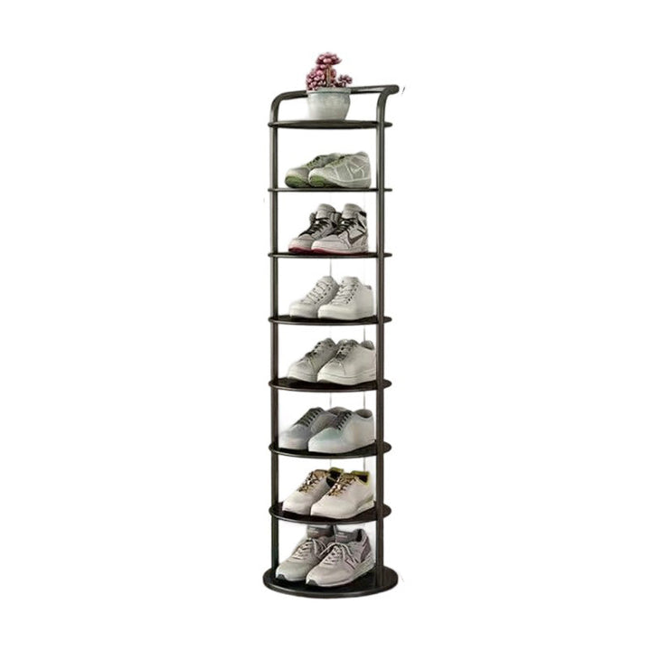 Osmipatrový černý botník s teniskami a rostlinou v květináči na horní polici 17