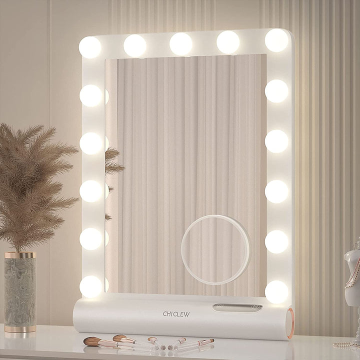 Großer beleuchteter Schminkspiegel mit LED-Lichtern, rechteckig, ideal für Make-up-Tisch.