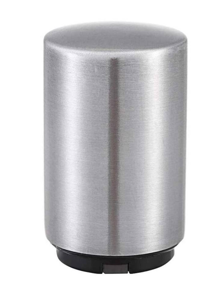 Silberner Edelstahl-Seifenspender, zylindrisch, modern, für Badezimmer oder Küche.