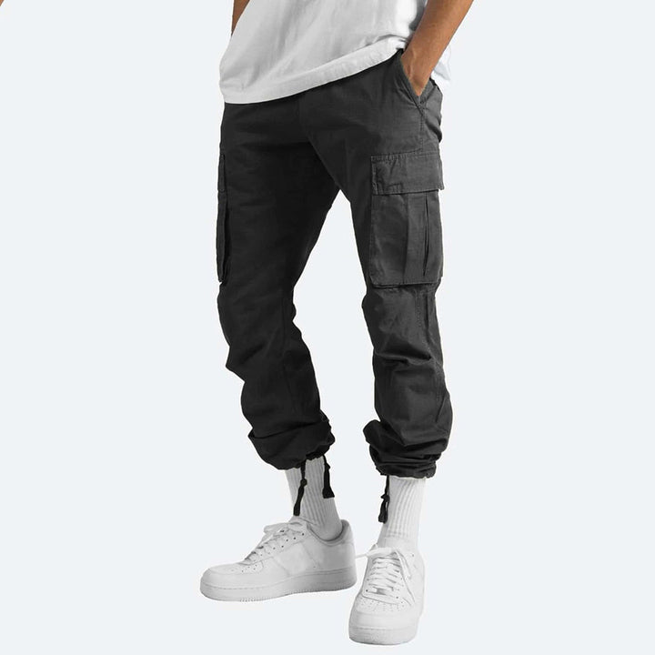 Schwarze Cargo-Hose Herren, Baumwolle, lässig, Taschen, Streetwear, Mode, bequem.